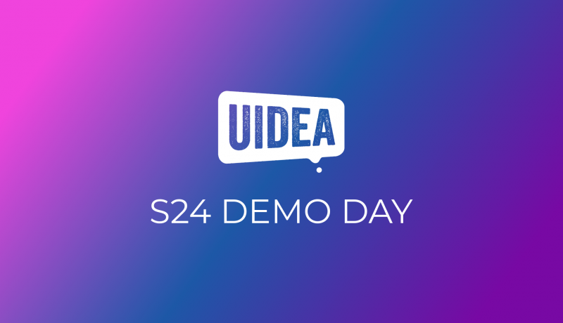 UIDEA logo on gradient pink and blue background with the words "S23 Demo Day"