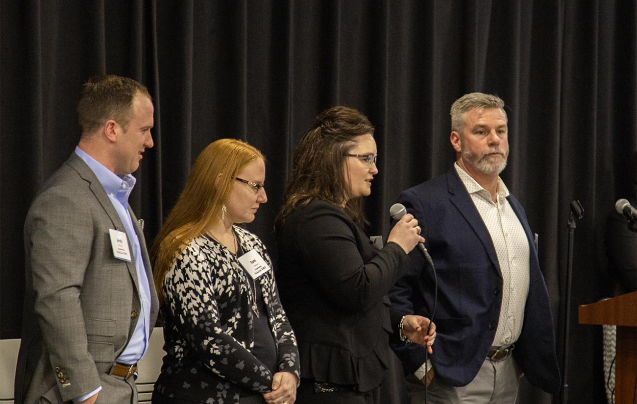 Chatterbox pitching their idea at the F18 Demo Day. Credit: Brian Trout